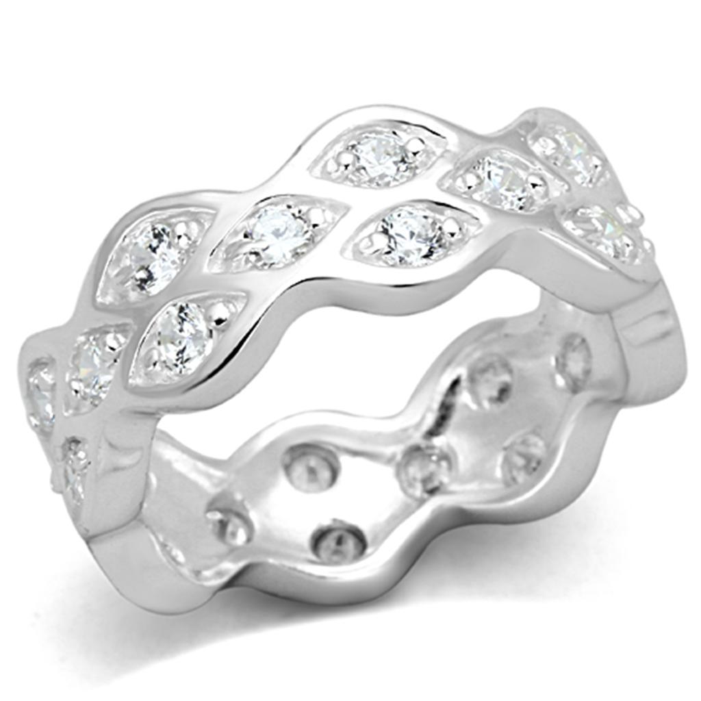 LOS727 Rhodium 925 Sterling Silver Ring featuring a clear AAA Grade CZ stone, showcasing its elegant design and high-quality materials.