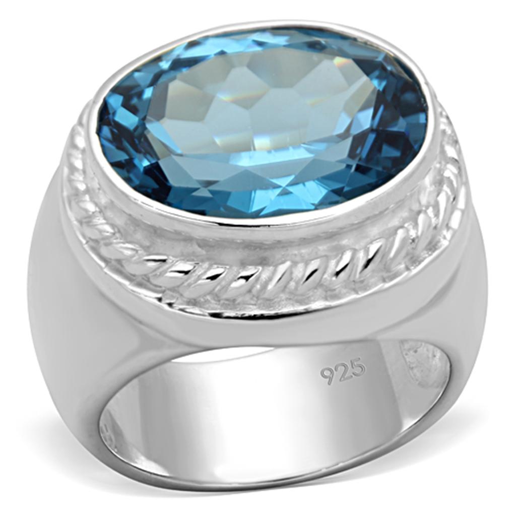 LOS732 Silver 925 Sterling Silver Ring featuring a vibrant sea blue synthetic spinel, showcasing elegant craftsmanship and timeless design.