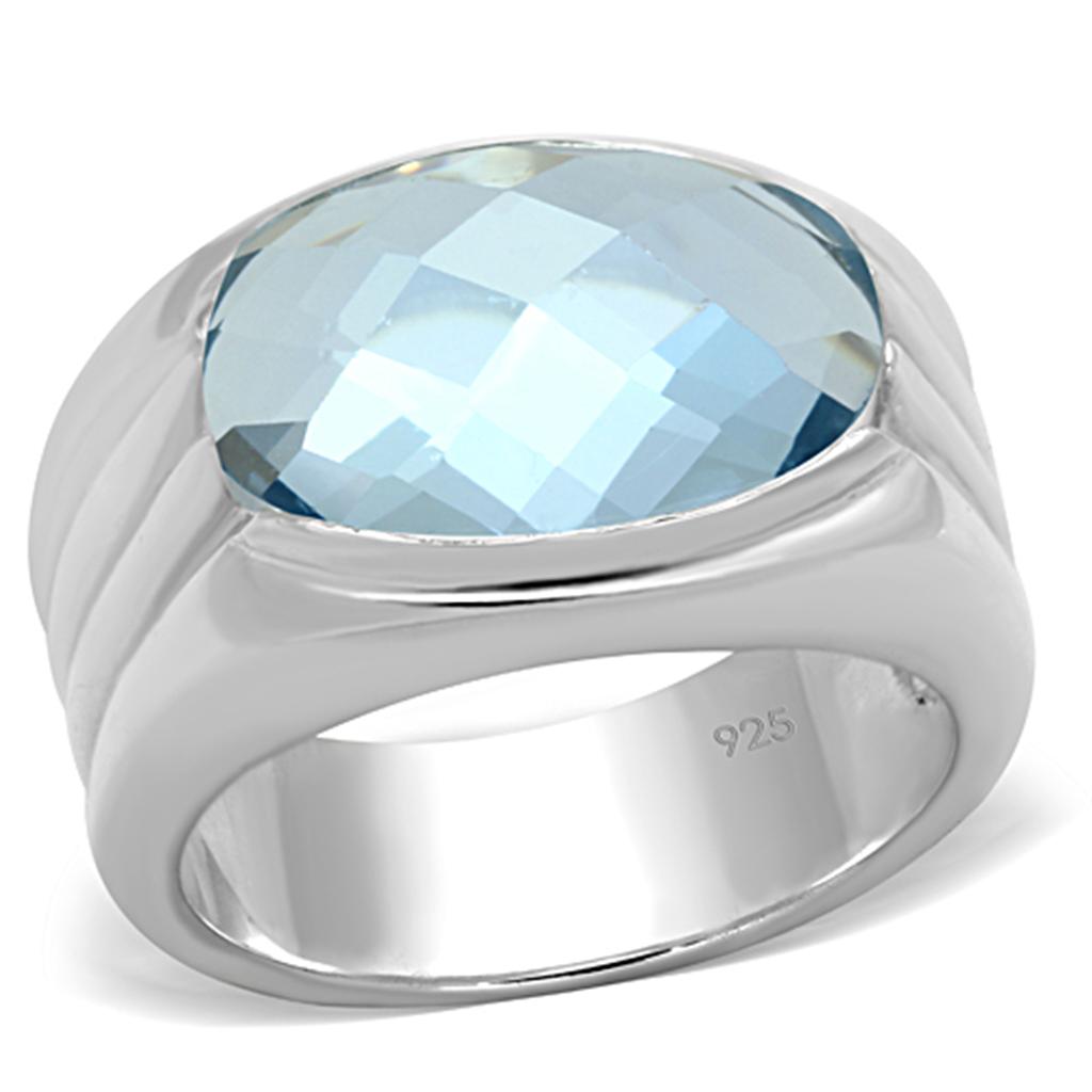 LOS735 Silver 925 Sterling Silver Ring featuring a sea blue synthetic spinel, showcasing its elegant design and craftsmanship.