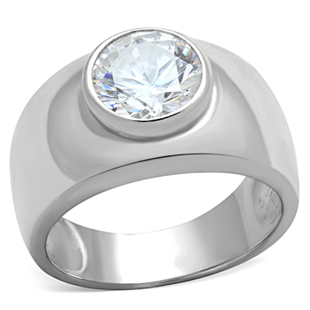LOS744 Silver 925 Sterling Silver Ring featuring a clear AAA Grade CZ stone, showcasing its elegant design and high-quality craftsmanship.