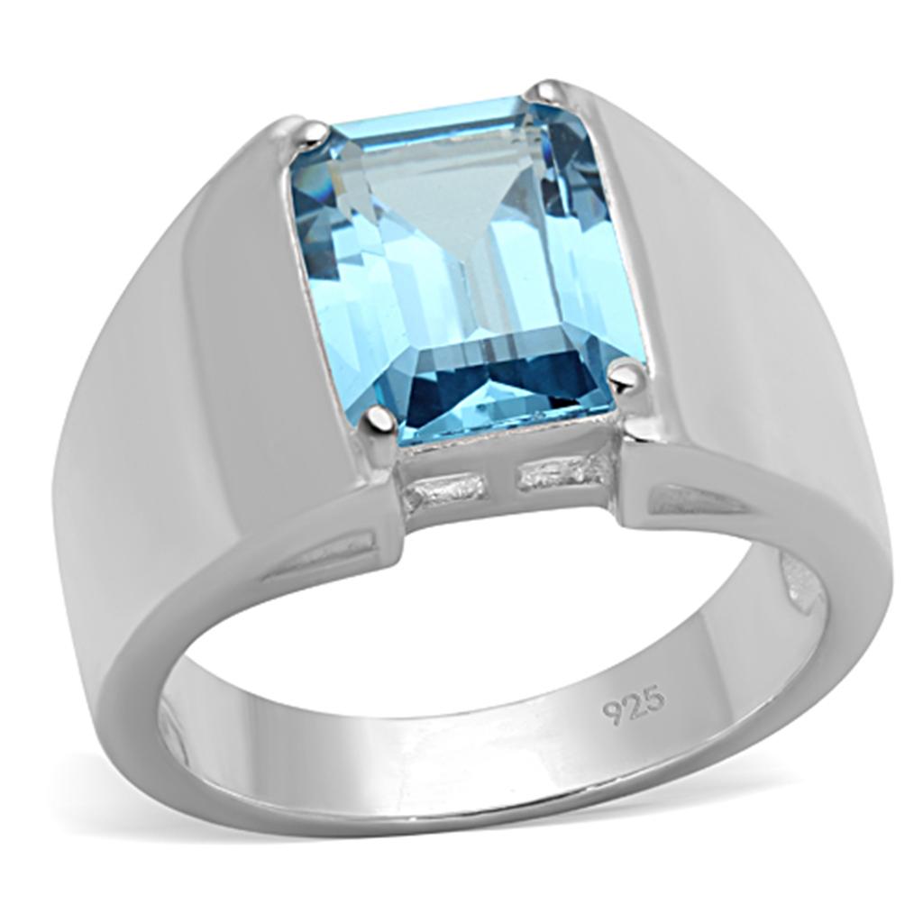 LOS742 Silver 925 Sterling Silver Ring featuring a synthetic sea blue spinel, showcasing its elegant design and craftsmanship.