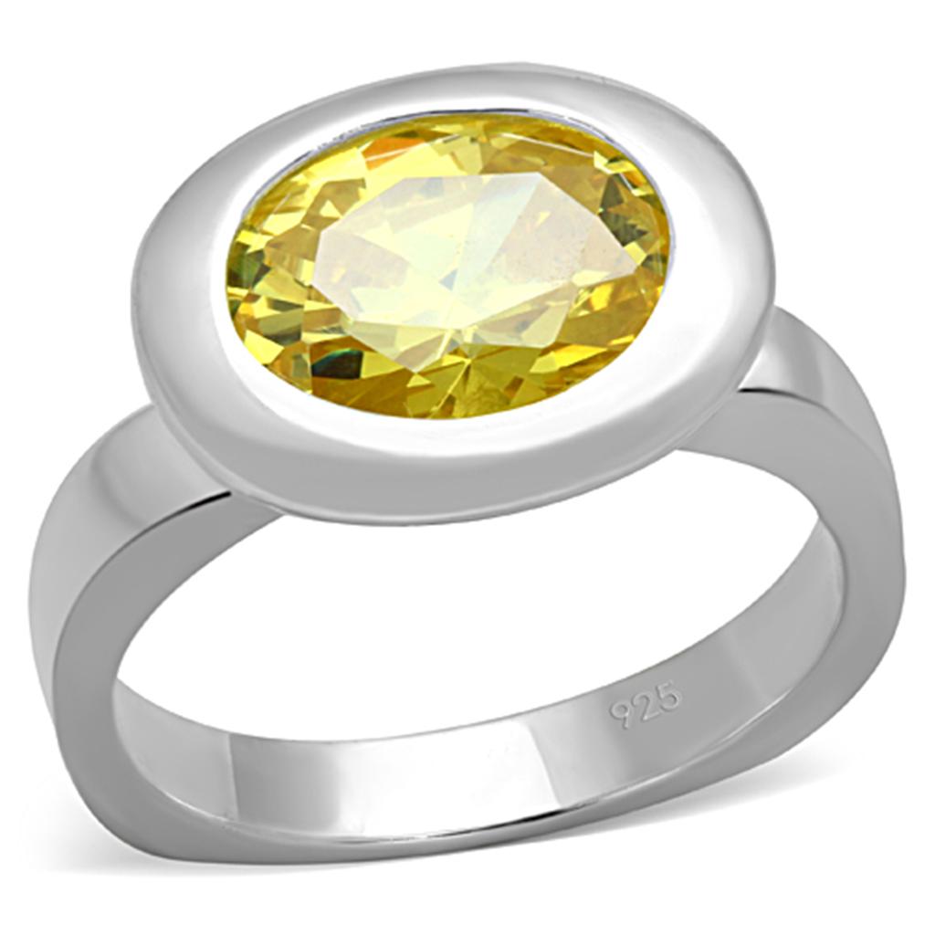 LOS751 Silver 925 Sterling Silver Ring featuring AAA Grade CZ stone in vibrant topaz color, elegantly designed for any occasion.