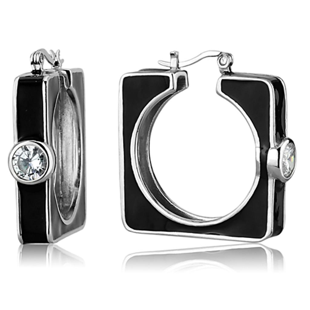 LOS754 Rhodium 925 Sterling Silver Earrings featuring AAA Grade Clear CZ, showcasing their elegant design and shine.
