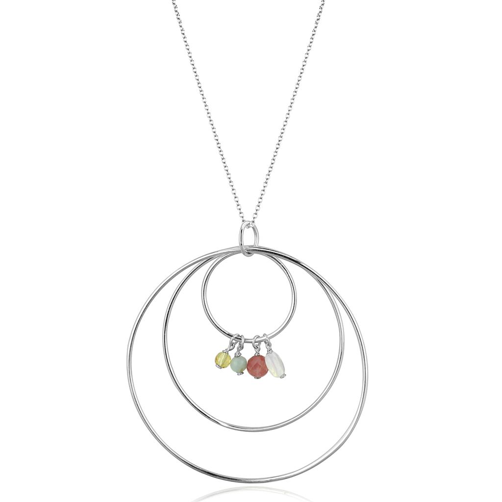 LOS795 Silver 925 Sterling Silver Necklace featuring a vibrant synthetic jade centerpiece in multi-color design.