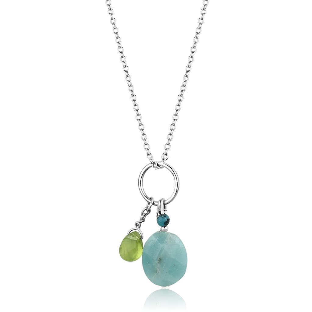 LOS797 Silver 925 Sterling Silver Necklace featuring vibrant multi-color synthetic jade stone, elegantly designed for versatile wear.