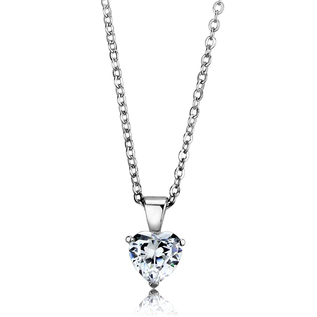 LOS888 Rhodium 925 Sterling Silver Chain Pendant featuring a clear AAA Grade CZ stone, elegantly designed for a sophisticated look.