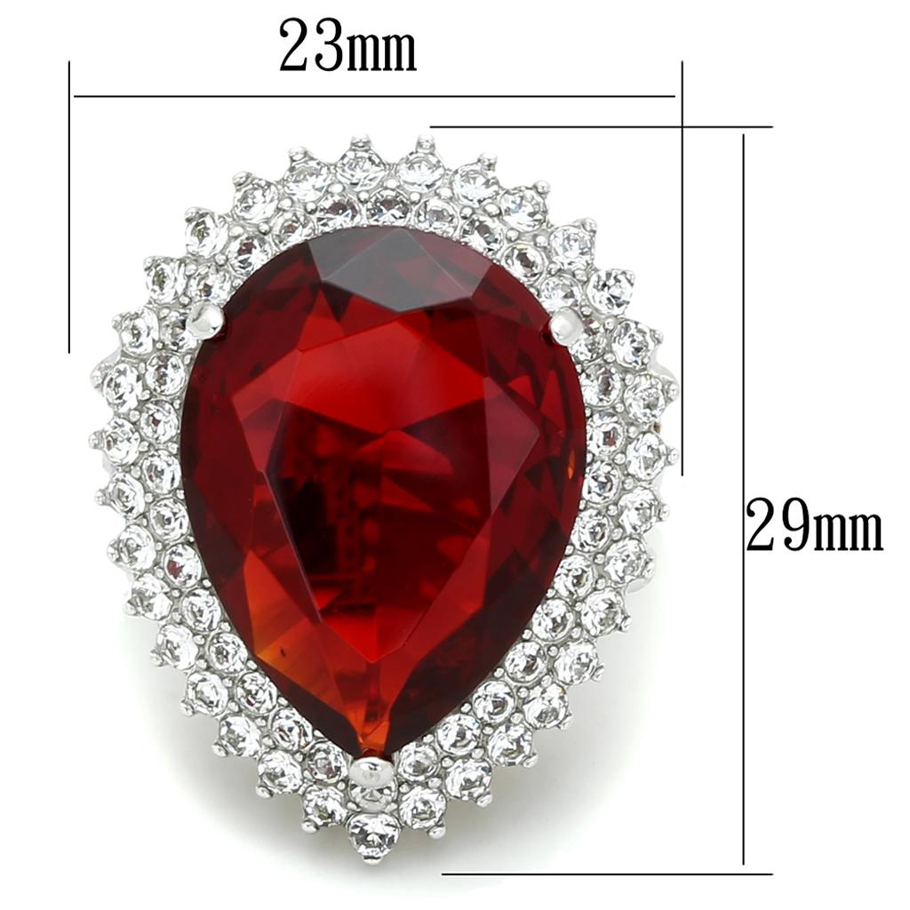 LOS800 Rhodium 925 Sterling Silver Ring featuring a vibrant Siam synthetic glass center stone, showcasing elegance and craftsmanship.