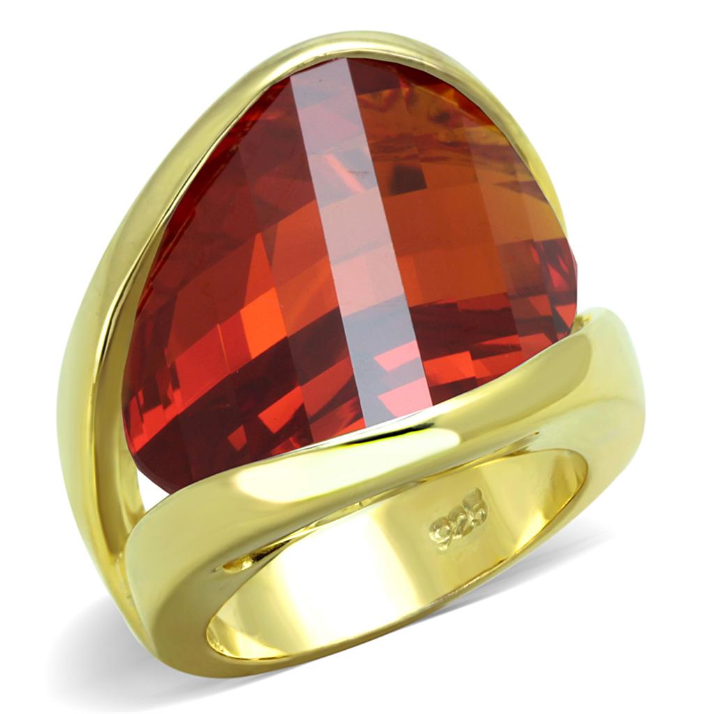 LOS828 Gold 925 Sterling Silver Ring featuring an orange AAA Grade CZ stone, showcasing its elegant design and luxurious finish.