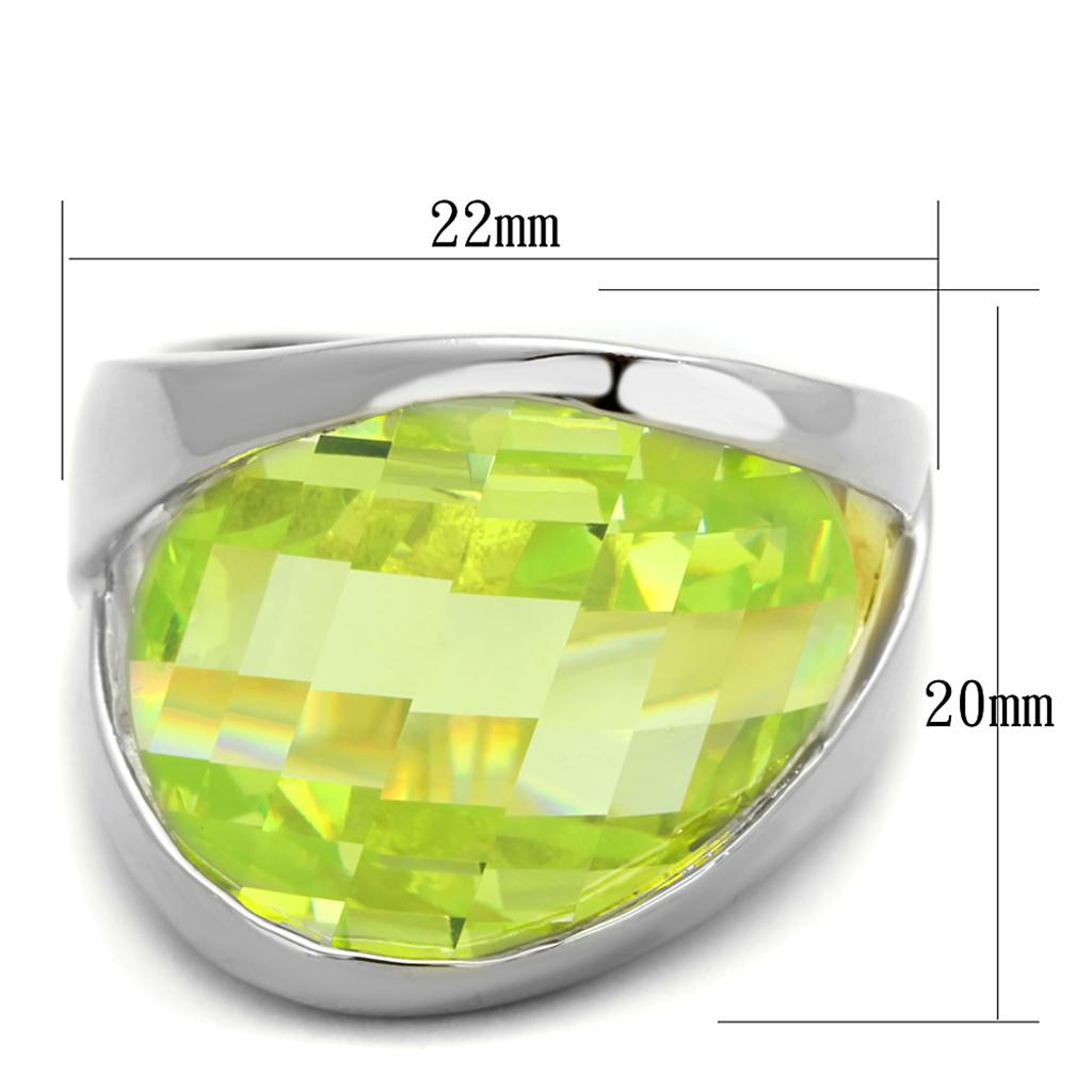 LOS832 Rhodium 925 Sterling Silver Ring featuring a vibrant Apple Green AAA Grade CZ center stone, elegantly designed for any occasion.