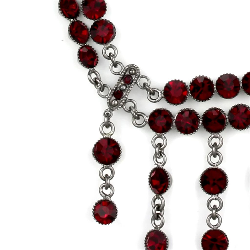 LOS865 Ruthenium 925 Sterling Silver Necklace featuring a vibrant Siam crystal centerpiece, showcasing elegance and craftsmanship.