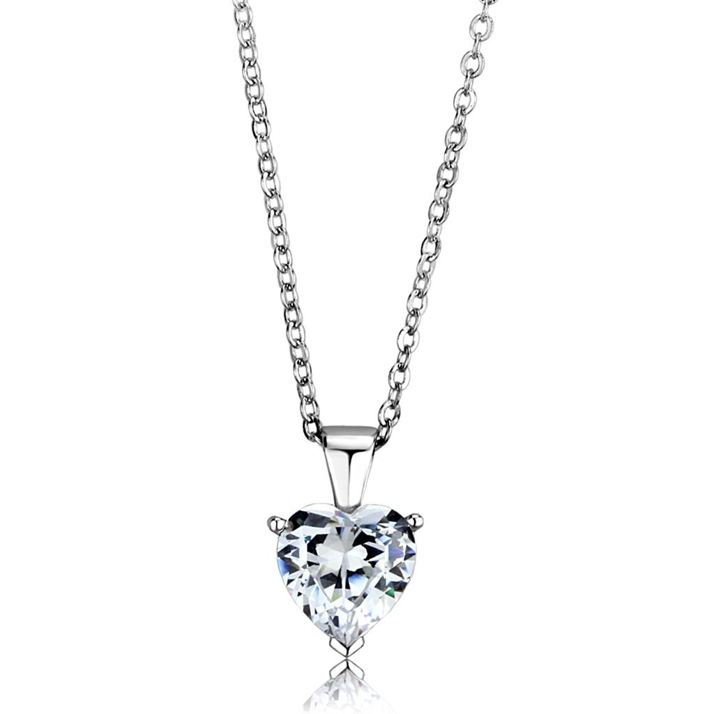 LOS889 Rhodium 925 Sterling Silver Chain Pendant featuring a clear AAA Grade CZ stone, showcasing its elegant design and high-quality materials.