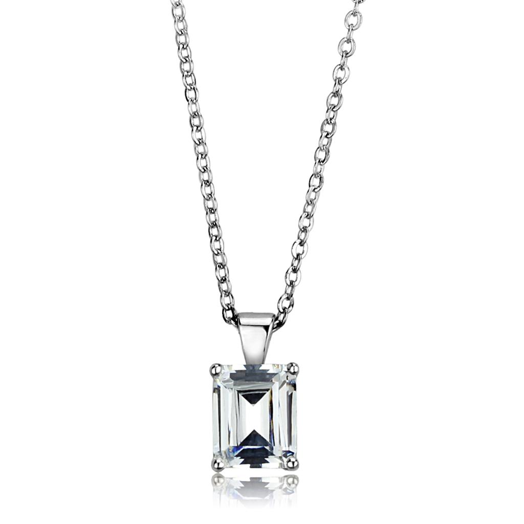 LOS896 Rhodium 925 Sterling Silver Chain Pendant featuring AAA Grade clear CZ stone, showcasing its elegant design and shine.