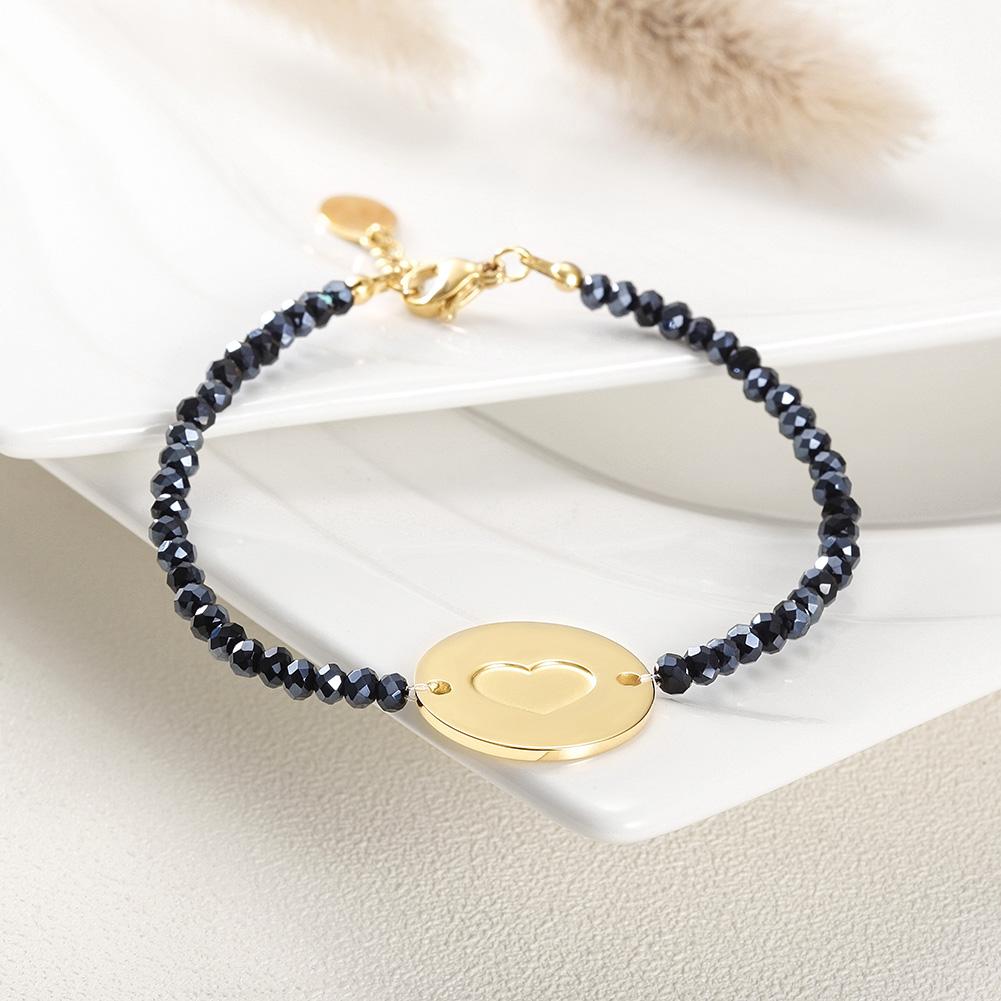 A beautiful Love Heart Charm Beaded Bracelet made of stainless steel with gold plating, featuring a heart charm and elegant beads.