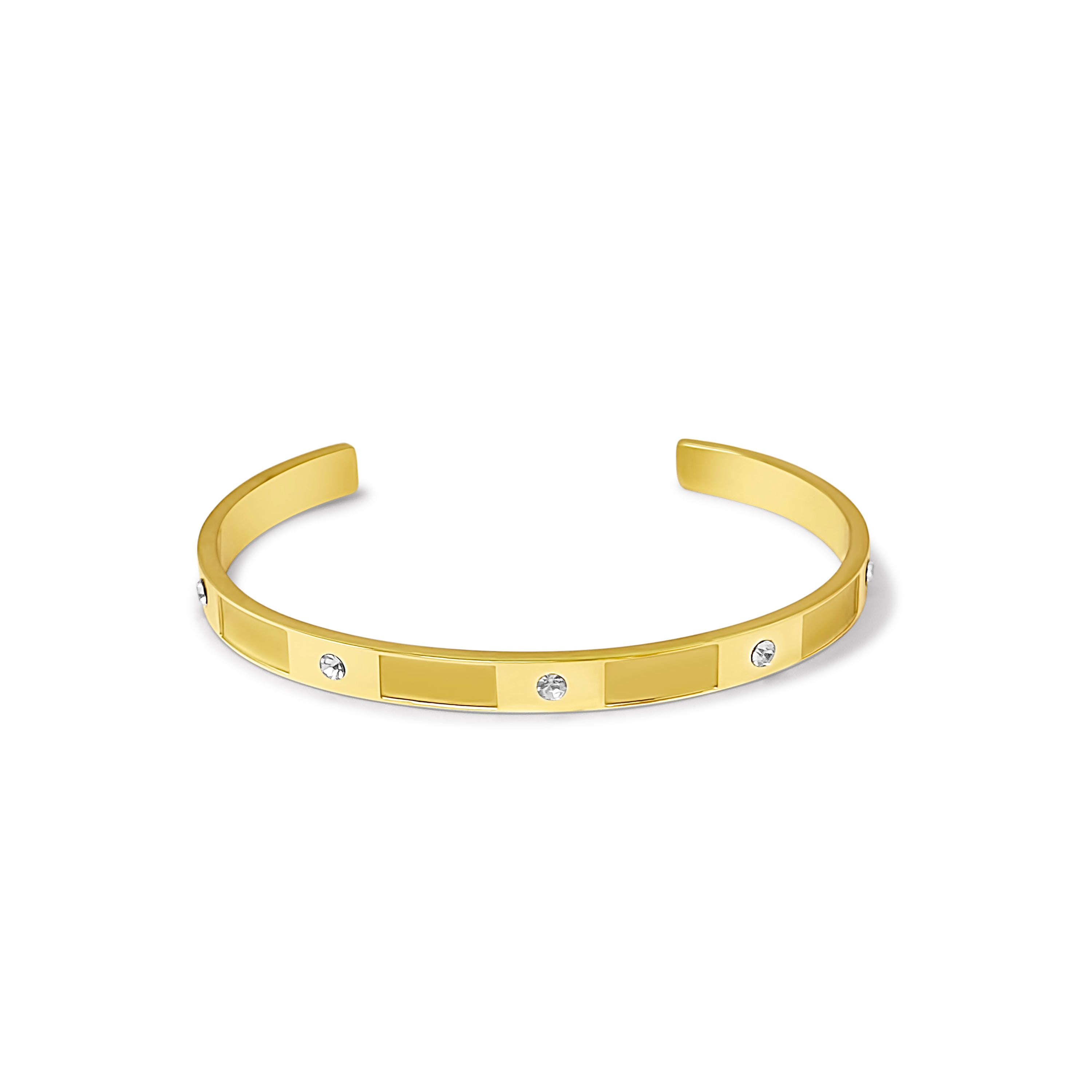 Lovely Open Bangle featuring intricate detailing and a modern open design, crafted from 18k gold plated stainless steel.