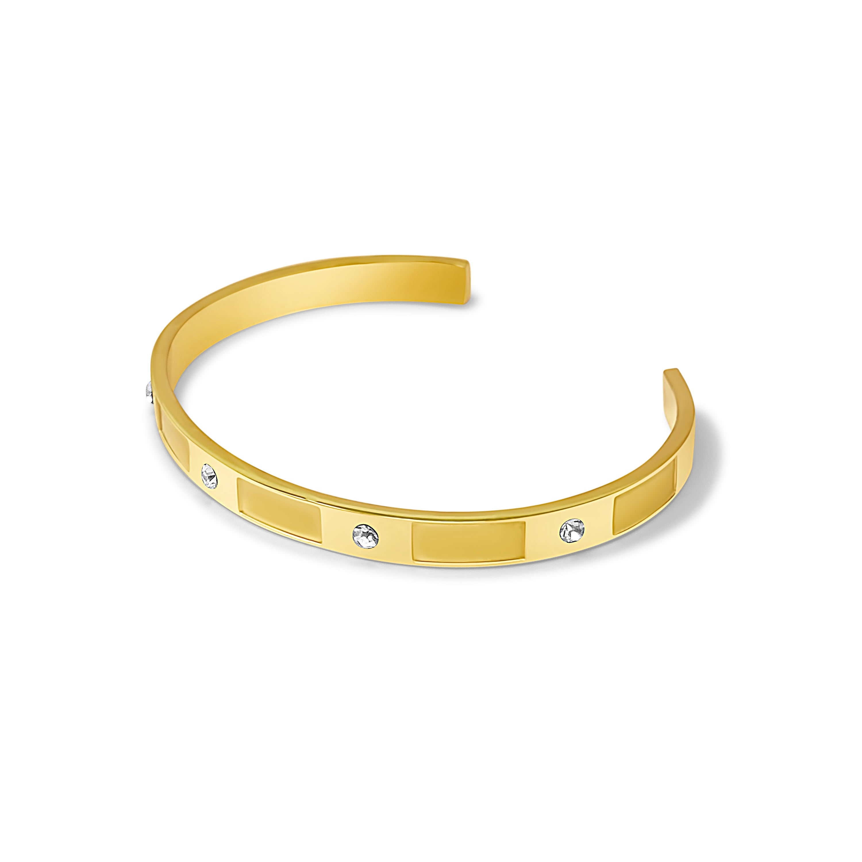 Lovely Open Bangle featuring intricate detailing and a modern open design, crafted from 18k gold plated stainless steel.
