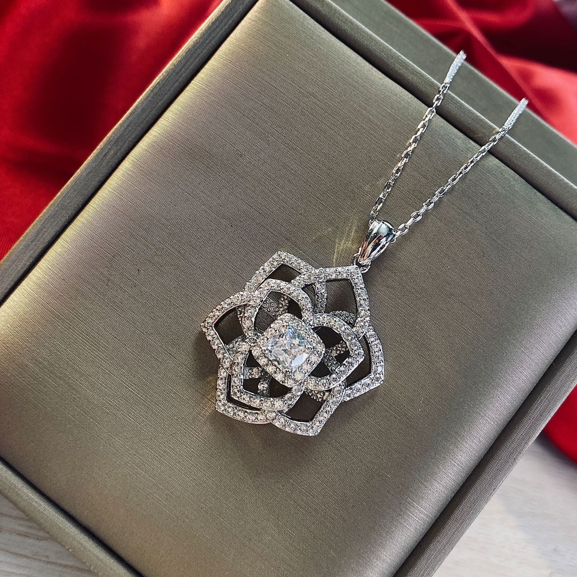A stunning yellow citrine necklace featuring a flower design, crafted from 925 sterling silver and filled with real white gold.