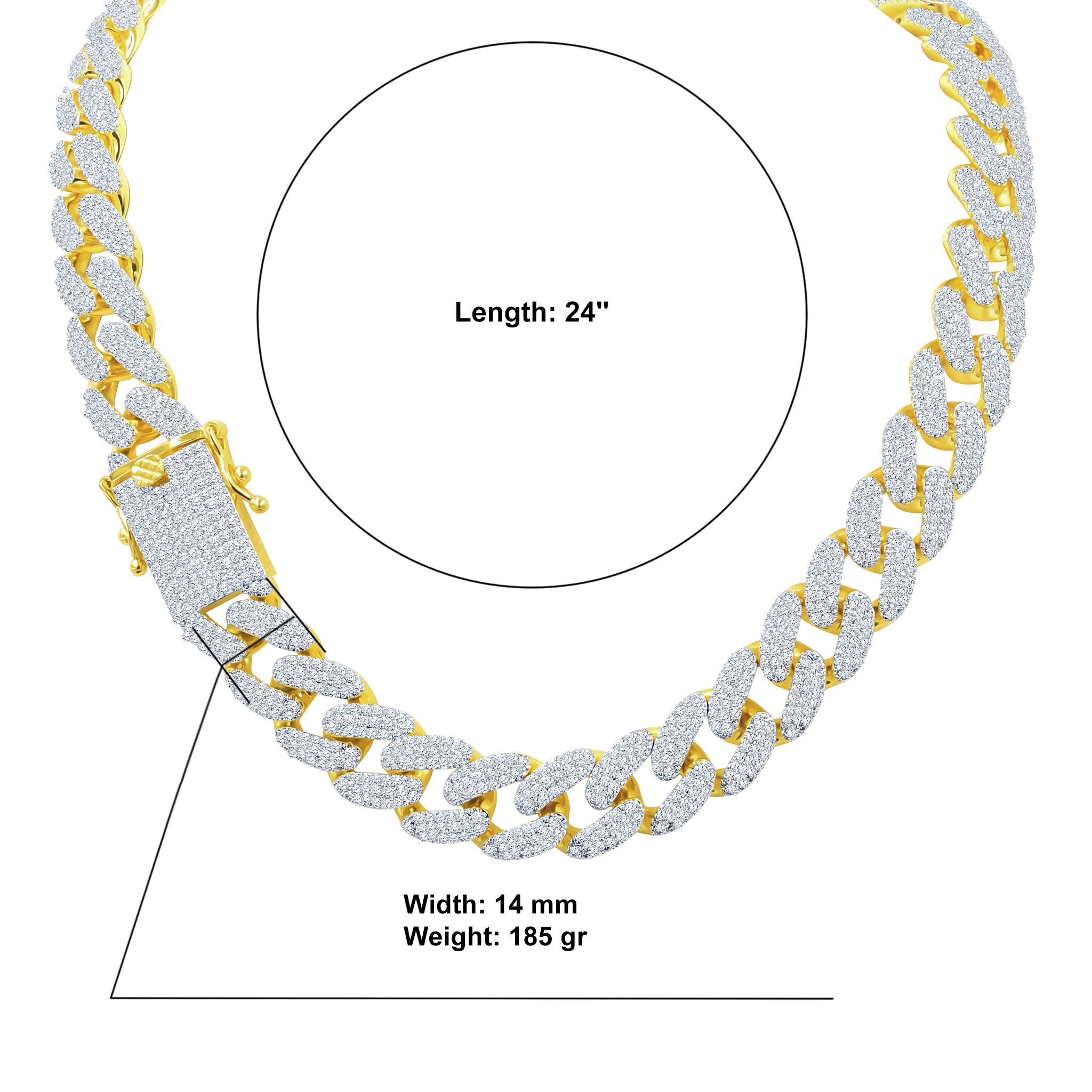 LUISANTE 14MM Bling Chain featuring sparkling CZ stones on a durable Cuban link design.