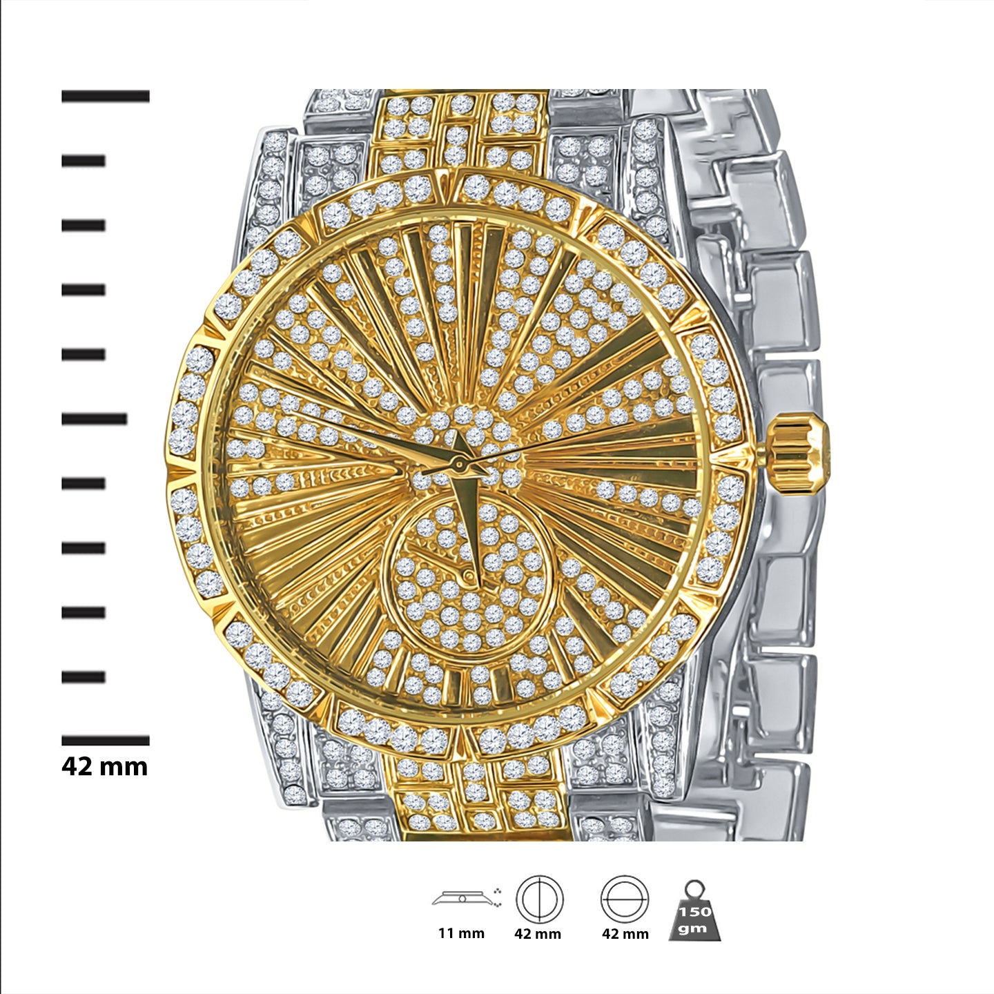 LUXE Roman Indexed Iced Out Watch and Bracelet Set featuring sparkling crystals and luxurious design.