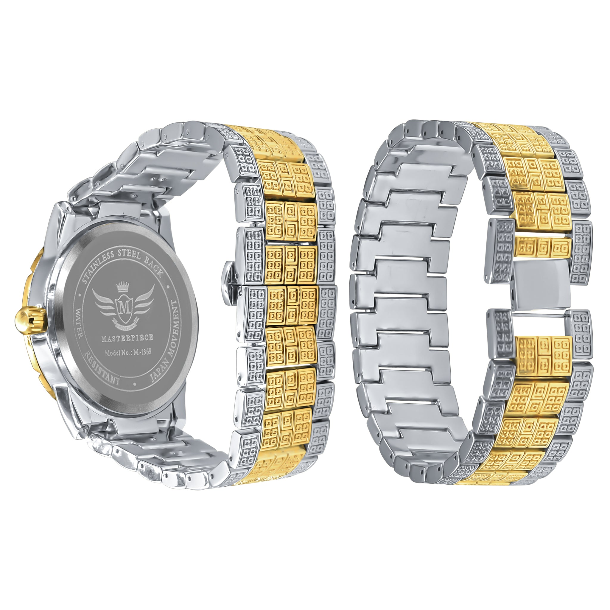 LUXE Roman Indexed Iced Out Watch and Bracelet Set featuring sparkling crystals and luxurious design.