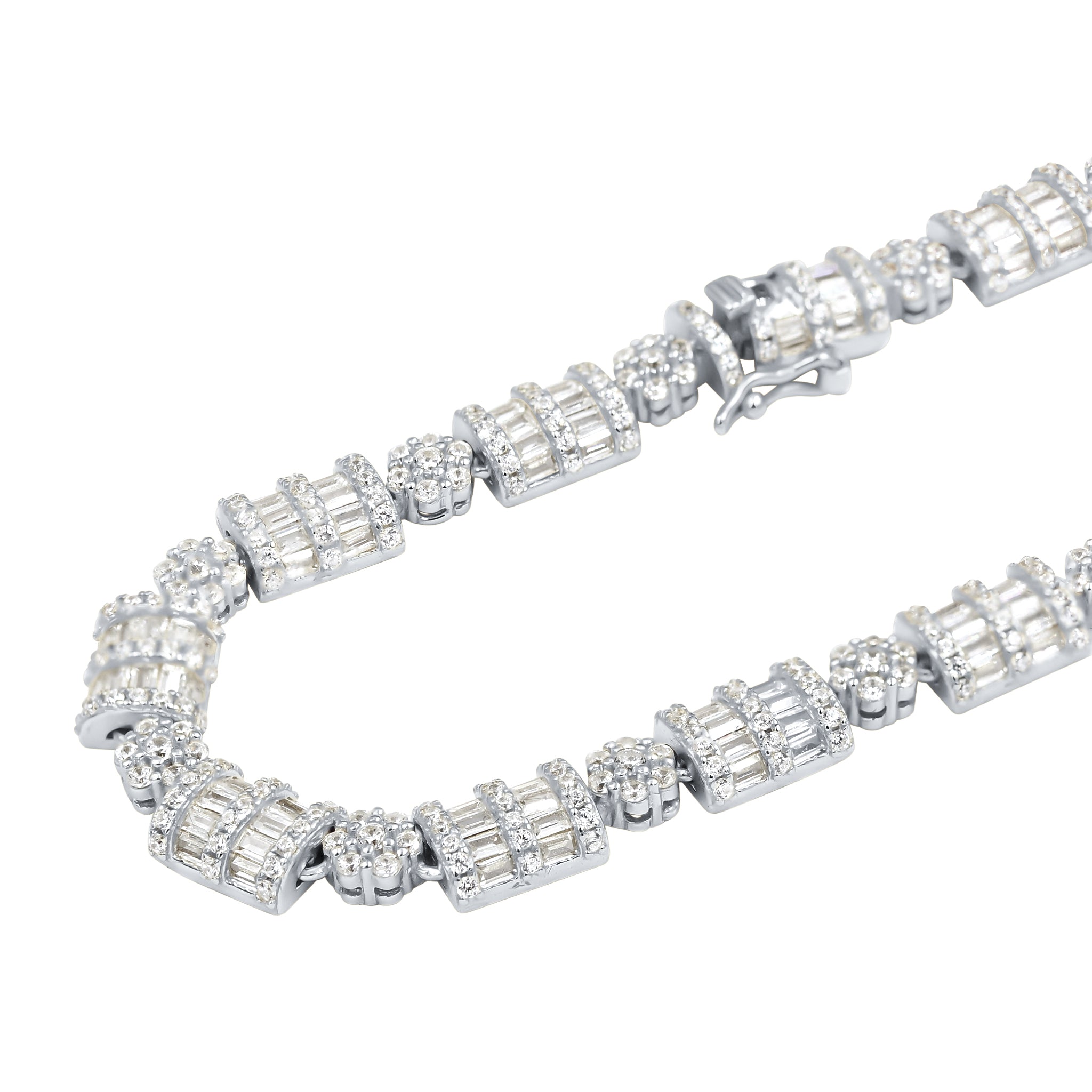 LUXURIA Silver Iced Out CZ 8MM Chain featuring sparkling cubic zirconia stones set in 925 sterling silver, showcasing a bold and elegant design.