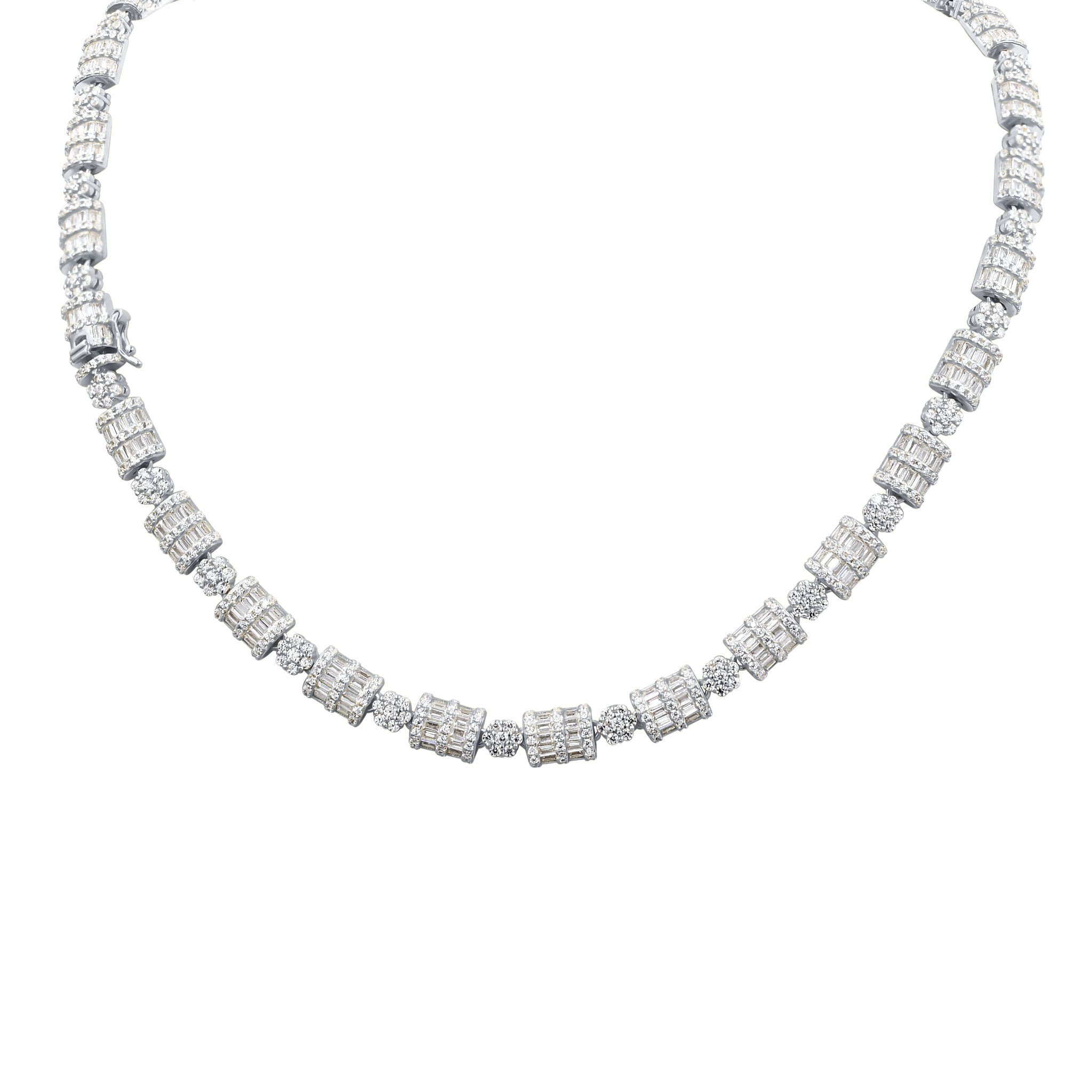 LUXURIA Silver Iced Out CZ 8MM Chain featuring sparkling cubic zirconia stones set in 925 sterling silver, showcasing a bold and elegant design.