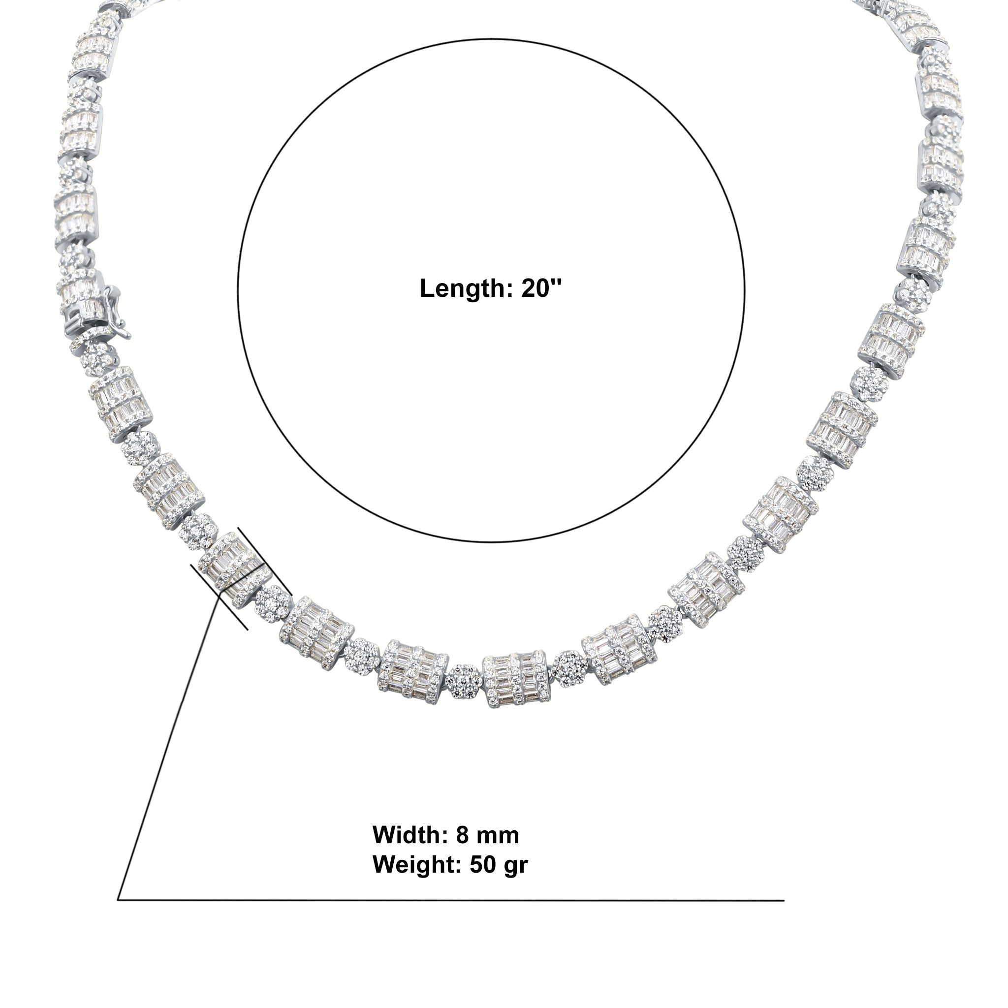 LUXURIA Silver Iced Out CZ 8MM Chain featuring sparkling cubic zirconia stones set in 925 sterling silver, showcasing a bold and elegant design.