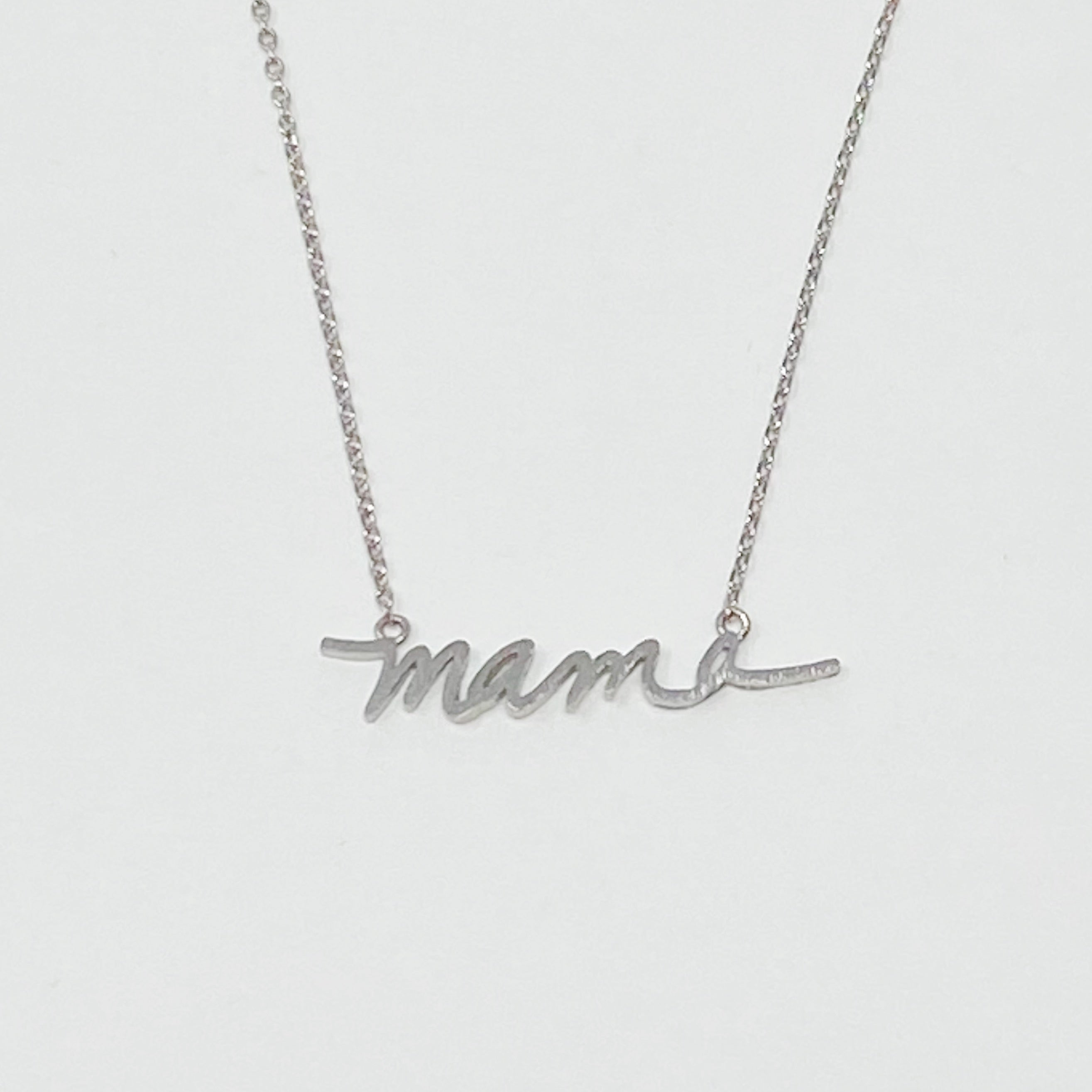 Mama Script Necklace featuring the word 'mama' in elegant script font on a gold chain.