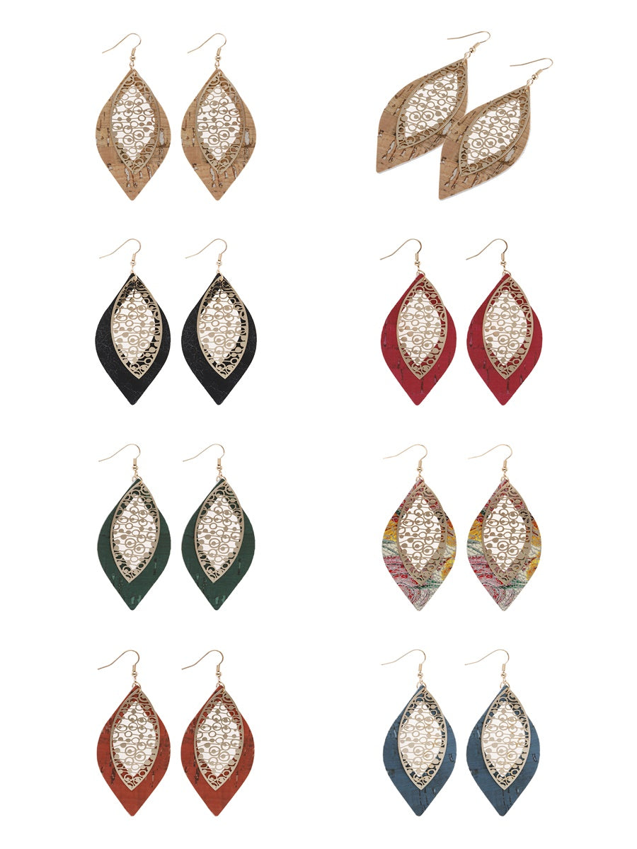 Marquise Leather Filigree Layer Hook Dangling Drop Earrings featuring intricate design and elegant drop style.