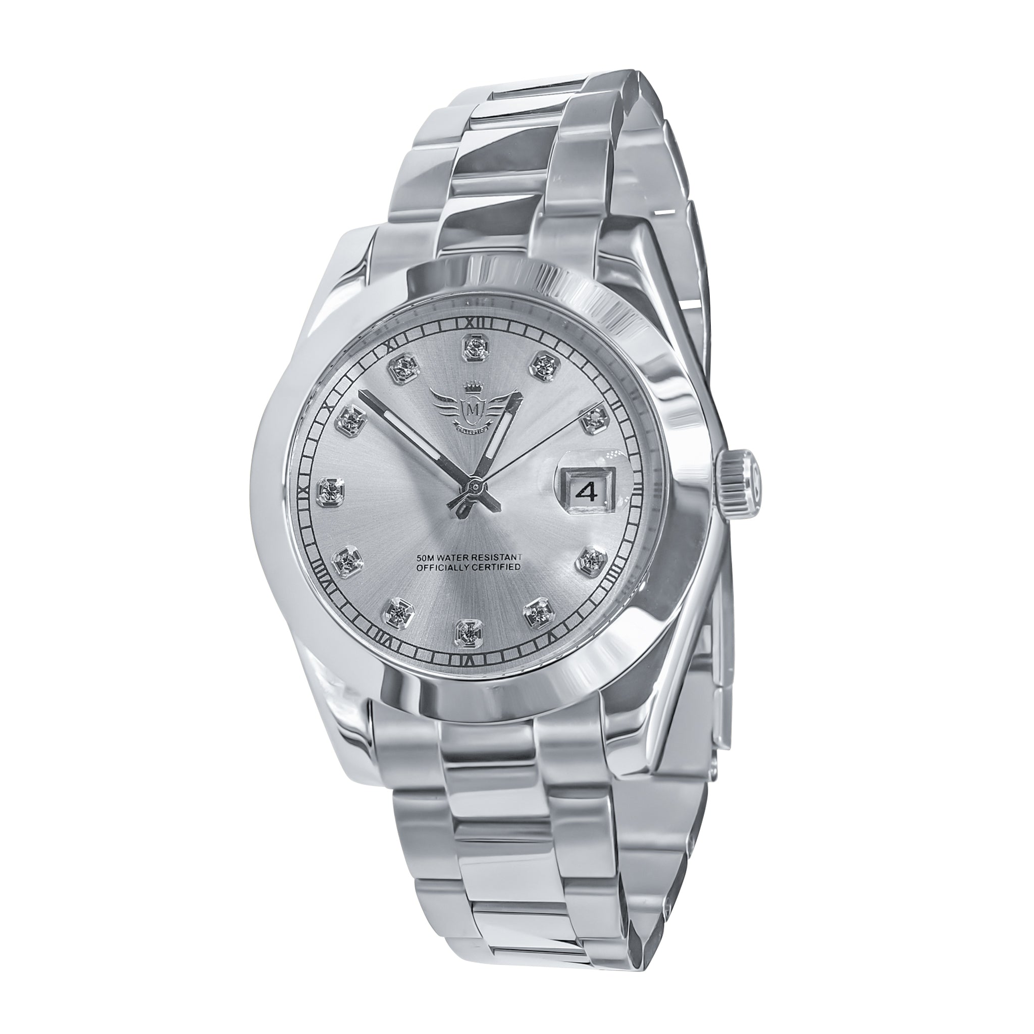 MARSHAL STEEL AUTOMATIC WATCH I 530681 featuring a dazzling dial with CZ stones and a polished stainless steel band.