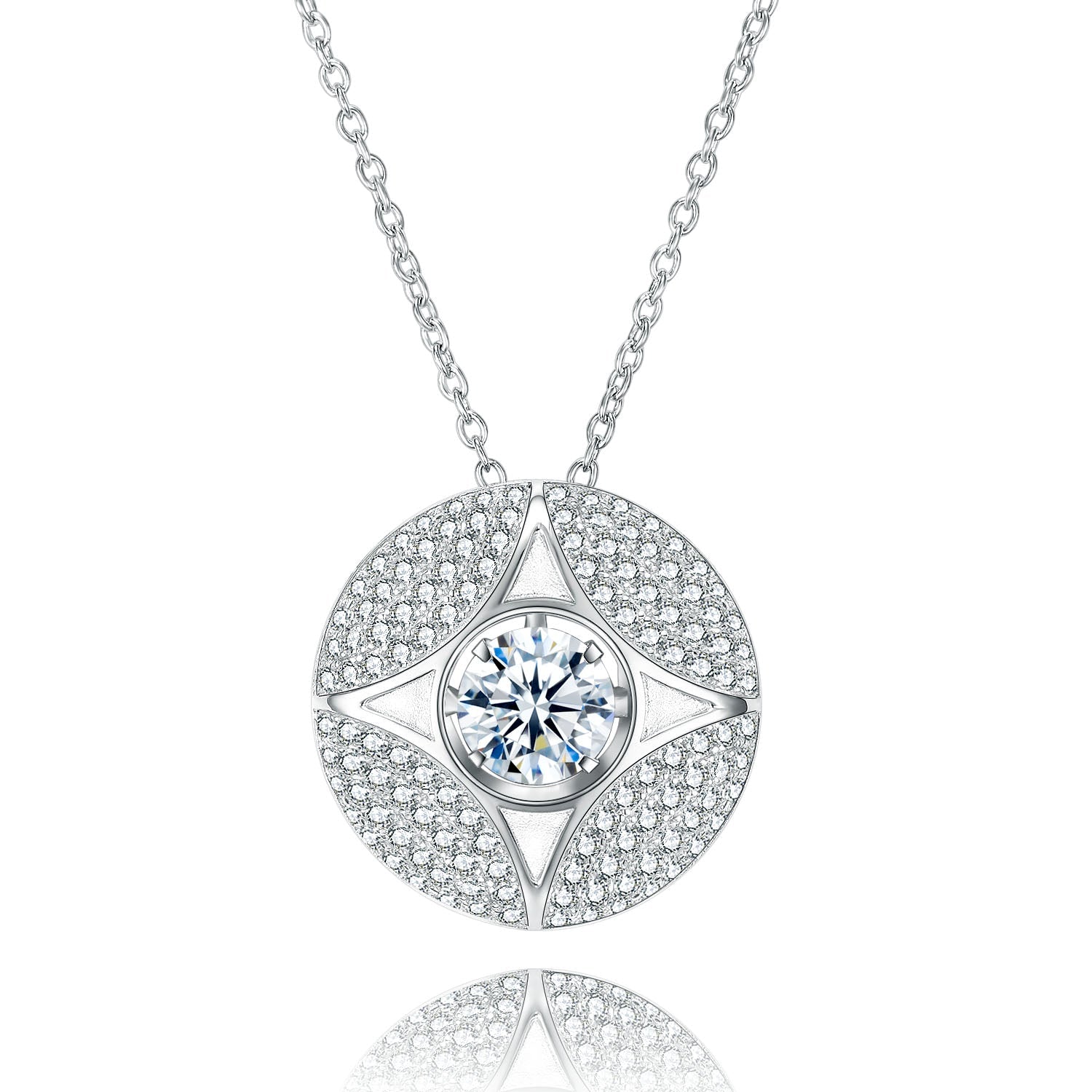 Marvelous gemstone dancing necklace made of 925 sterling silver with white gold finish and white sapphire, showcasing elegance and luxury.