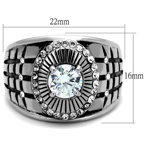 Men's stainless steel ring featuring clear cubic zirconia stones, high polished finish for a sleek look.