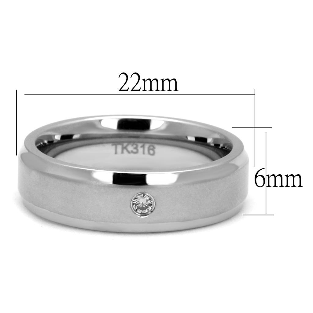 Men's stainless steel ring featuring clear cubic zirconia stones, high polished finish, elegant design.
