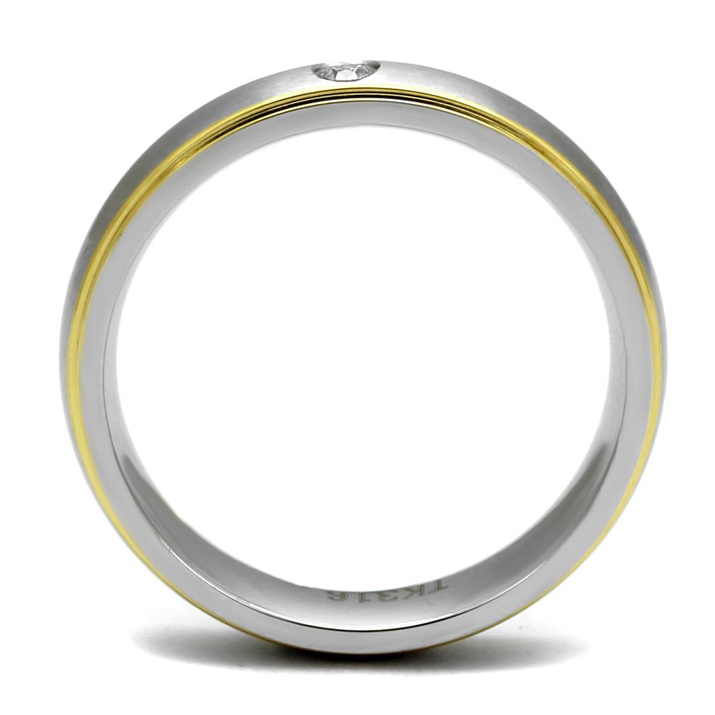 Men's stainless steel ring featuring cubic zirconia stones with a two-tone IP gold finish, showcasing elegance and durability.