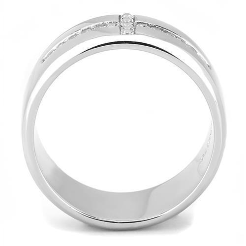 Men's stainless steel ring featuring clear cubic zirconia stones with a high-polished finish.