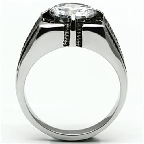 Men's stainless steel ring featuring clear cubic zirconia stones, high polished finish, stylish and durable design.