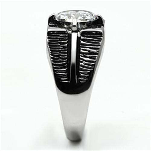 Men's stainless steel ring featuring clear cubic zirconia stones, high polished finish, stylish and durable design.