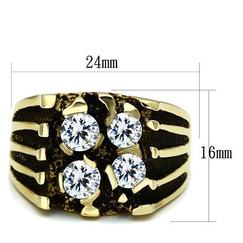 Men's stainless steel ring with cubic zirconia stones and IP gold plating, showcasing a stylish and elegant design.
