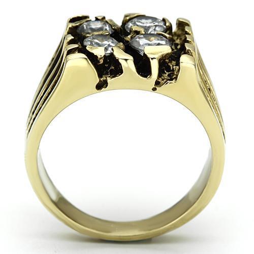 Men's stainless steel ring with cubic zirconia stones and IP gold plating, showcasing a stylish and elegant design.