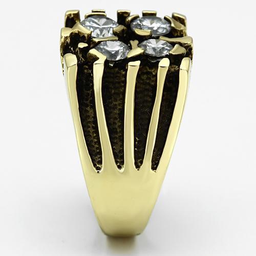 Men's stainless steel ring with cubic zirconia stones and IP gold plating, showcasing a stylish and elegant design.