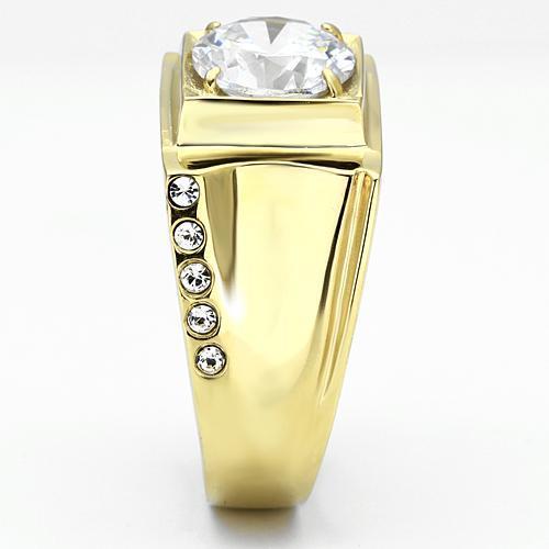 Men's stainless steel ring with cubic zirconia stones and IP gold plating, showcasing a modern and elegant design.
