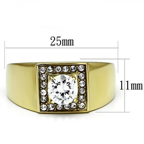 Men's stainless steel ring with cubic zirconia accents and IP gold ion plating, showcasing a modern and elegant design.