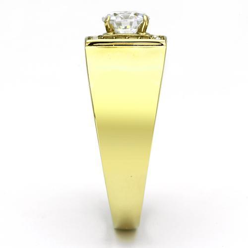 Men's stainless steel ring with cubic zirconia accents and IP gold ion plating, showcasing a modern and elegant design.