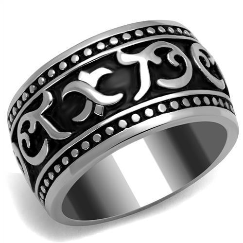 Men's stainless steel ring with high-polished finish and jet epoxy design, showcasing modern elegance.