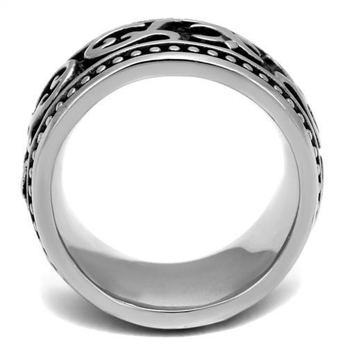 Men's stainless steel ring with high-polished finish and jet epoxy design, showcasing modern elegance.