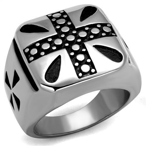 Men's stainless steel ring with high polish and jet epoxy finish, showcasing a modern and stylish design.