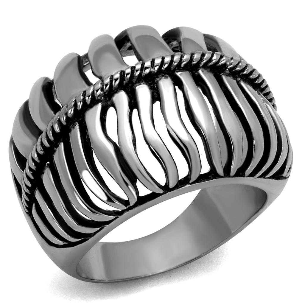 Men's stainless steel ring with jet epoxy inlay, high-polished finish, stylish and durable design.