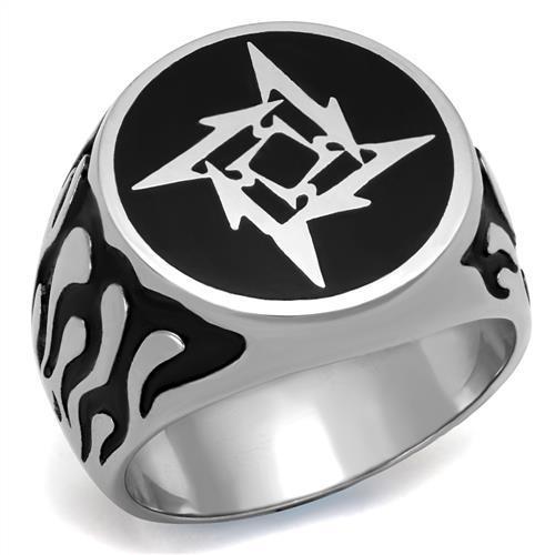 Men's stainless steel epoxy ring with high polish finish in jet black color, showcasing sleek design and durability.