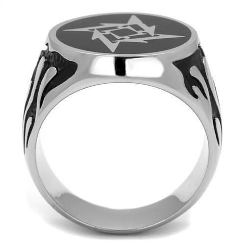 Men's stainless steel epoxy ring with high polish finish in jet black color, showcasing sleek design and durability.