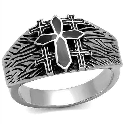 Men's stainless steel epoxy ring with high-polished finish and jet black epoxy inlay, showcasing modern design and durability.