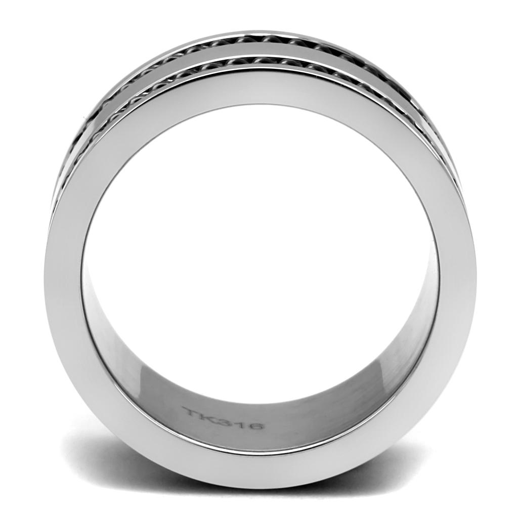Men's stainless steel epoxy ring with high-polished finish and jet black epoxy inlay, showcasing modern design and durability.
